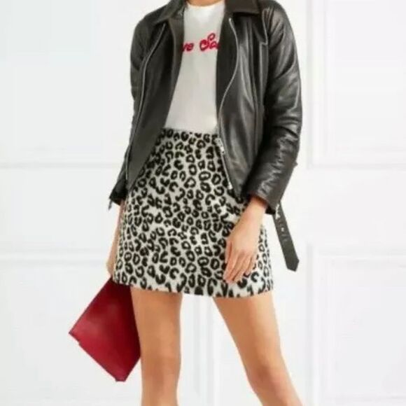 NWT Maje Jazara Snow Leopard Wool Mini Skirt Size 36 - Picture 1 of 15